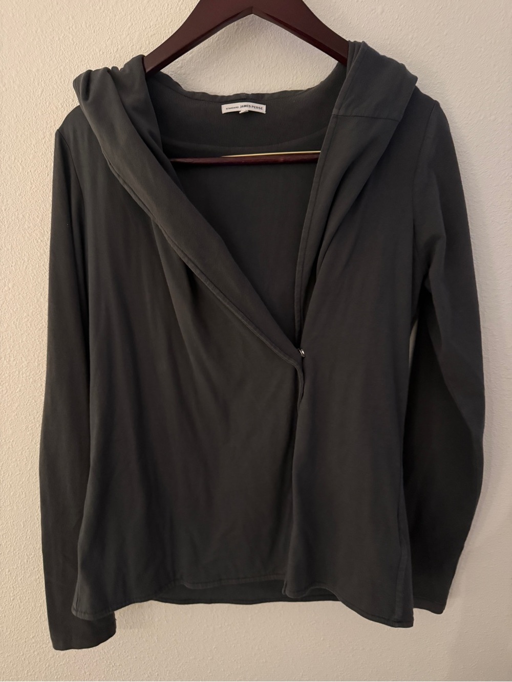 James Perse Standard Charcoal Hooded Wrap Cardigan Size 3 Cotton Minimalist